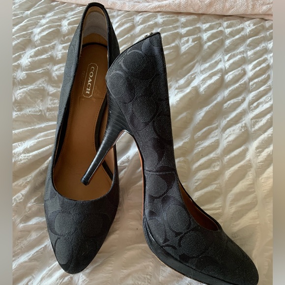 Coach black monogram high heels size 8 - Picture 1 of 16